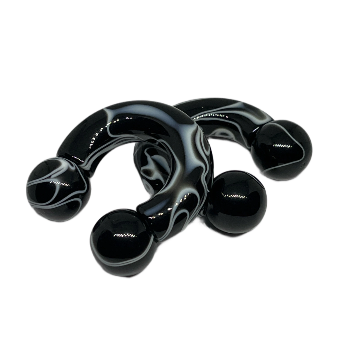 00G Black with White Faux Marble Acrylic Circular Barbells