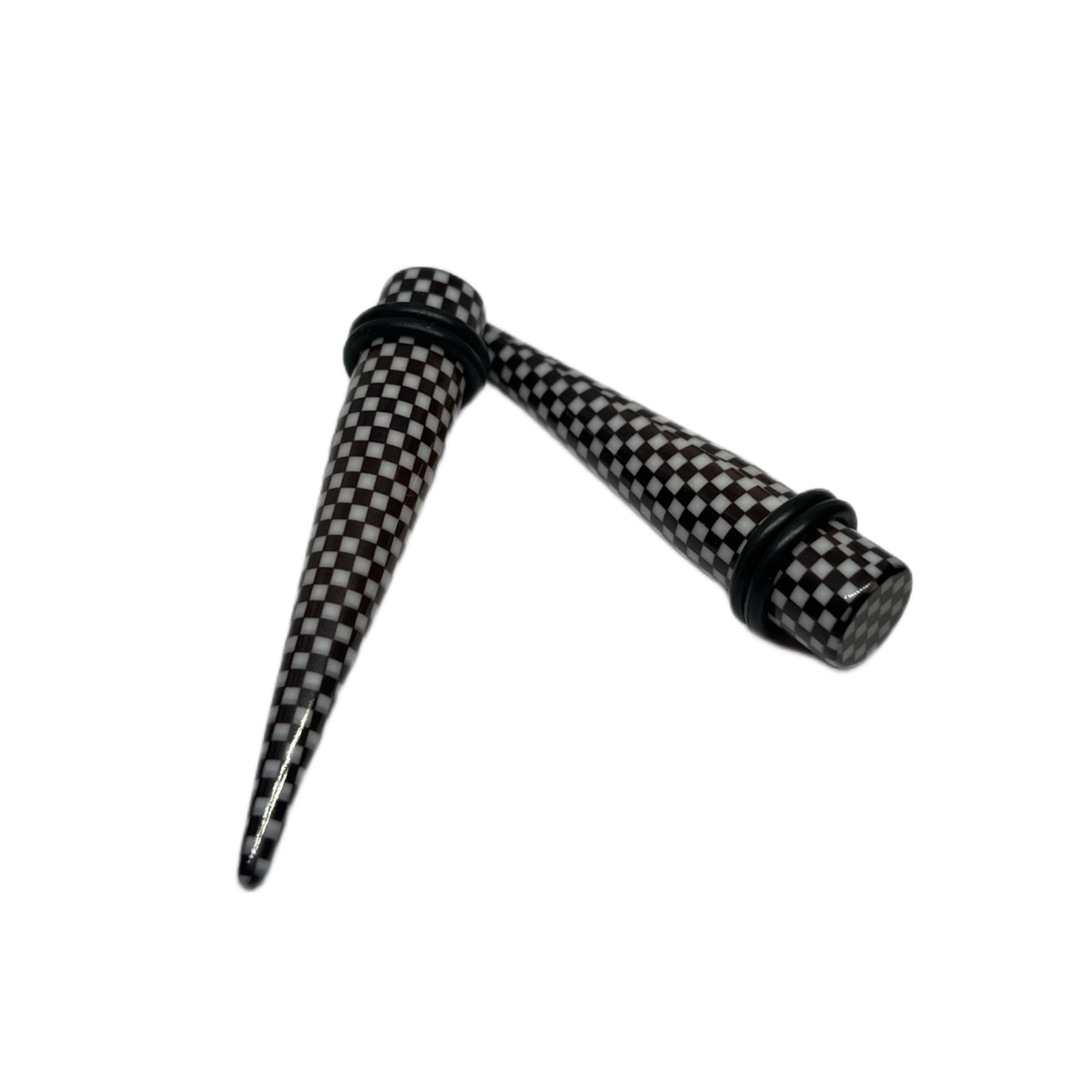 00G Black & White Checkered Long Acrylic Tapers