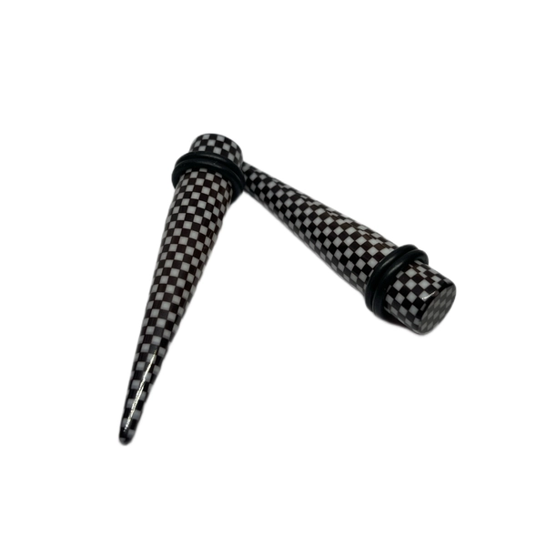 00G Black & White Checkered Long Acrylic Tapers