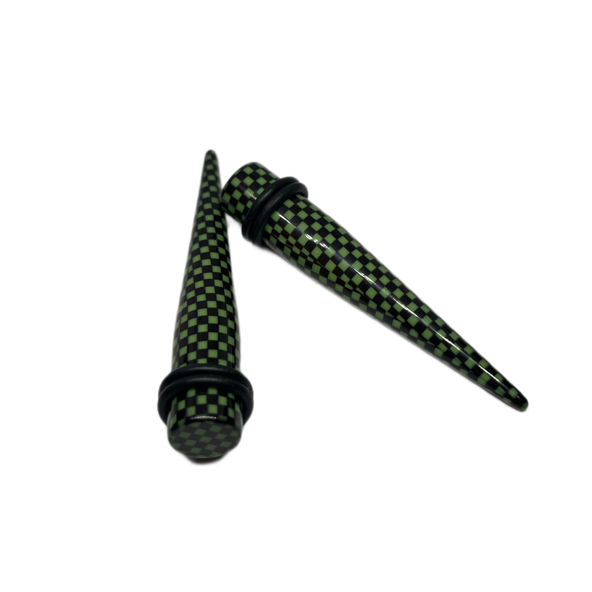 00G Green Checkered Long Acrylic Tapers