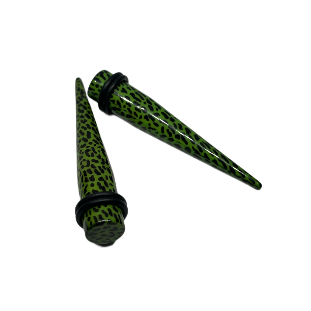 00G Green Cheetah Print Long Acrylic Tapers