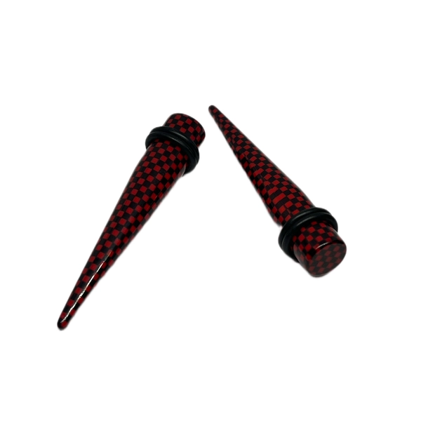 00G Red_Black Checkered Long Acrylic Tapers