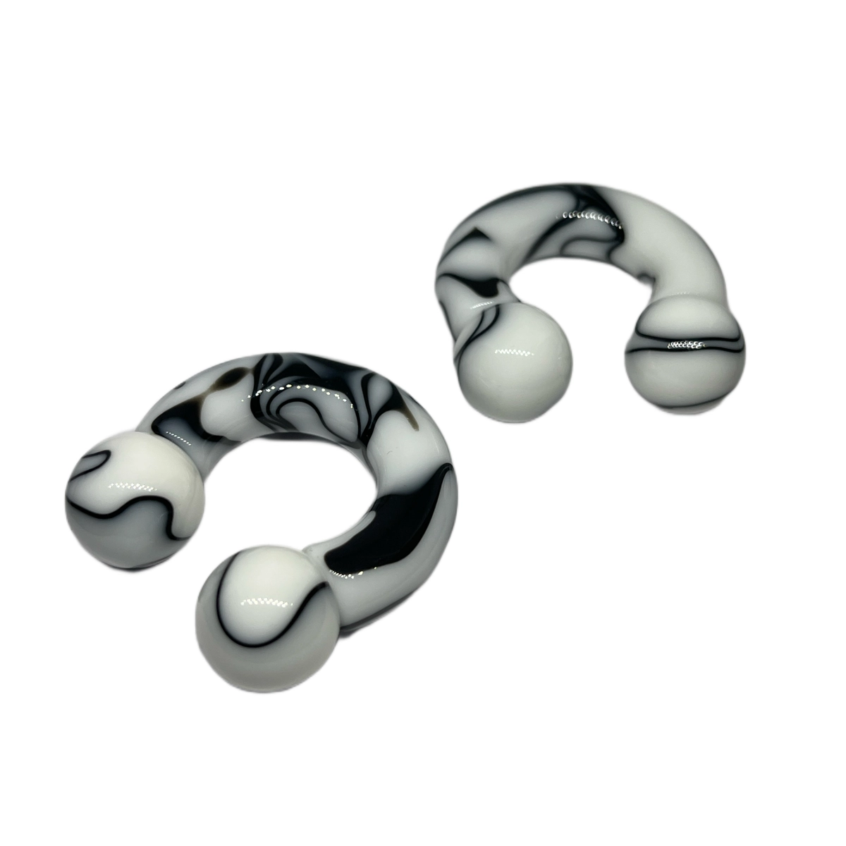 00G White with Black Faux Marble Acrylic Large Circular Barbells