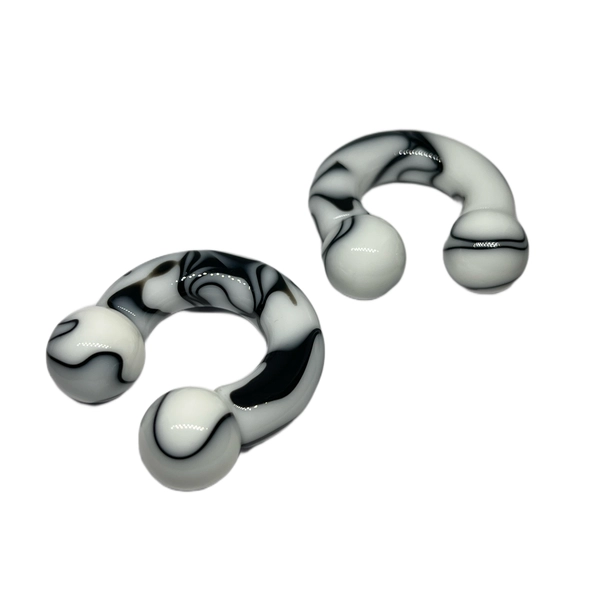 00G White with Black Faux Marble Acrylic Large Circular Barbells