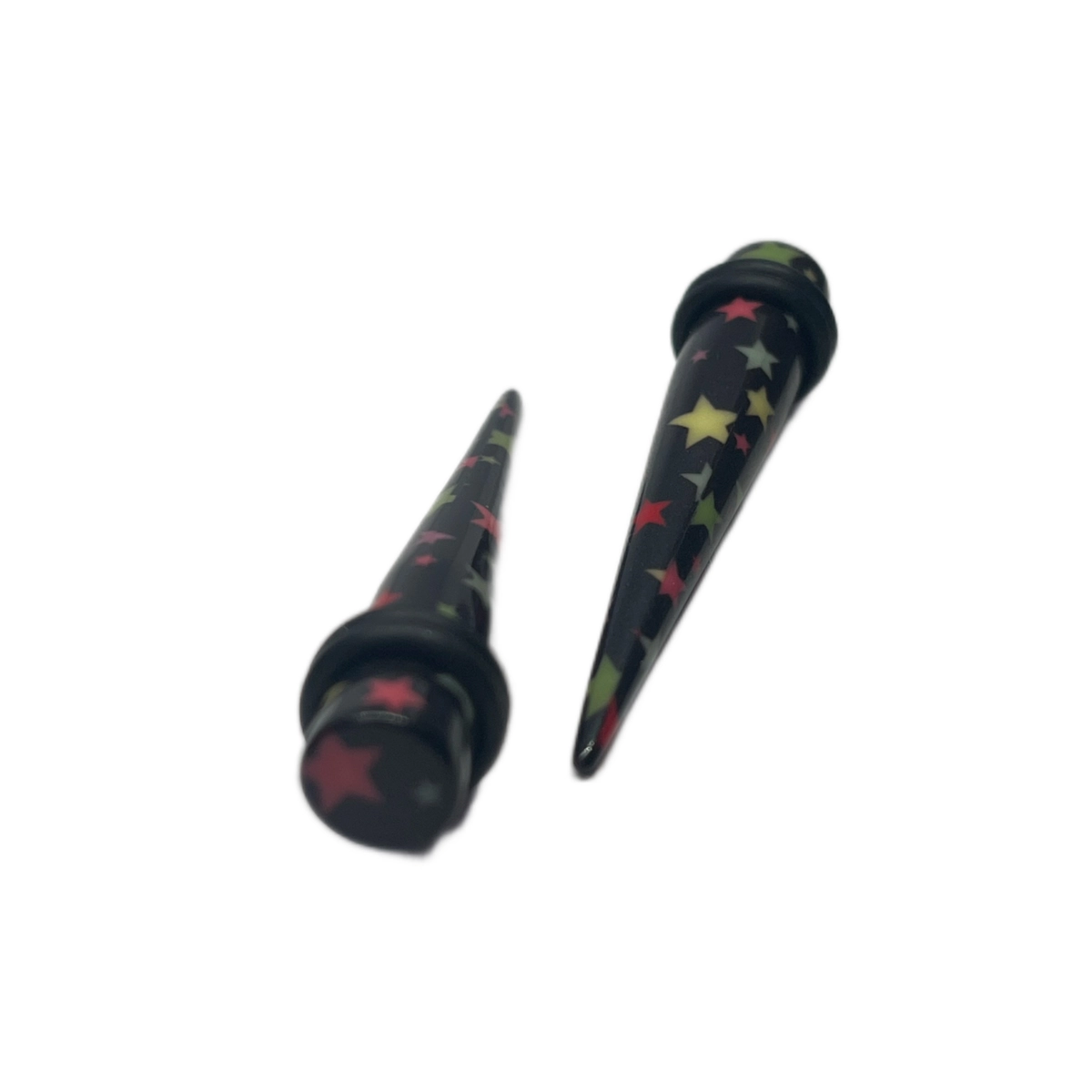 0G Black Long Acrylic Tapers with Multi-Colored  Stars