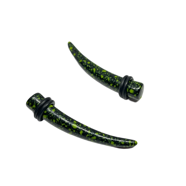0G Black with Green Splatter Long Acrylic Talon Tapers