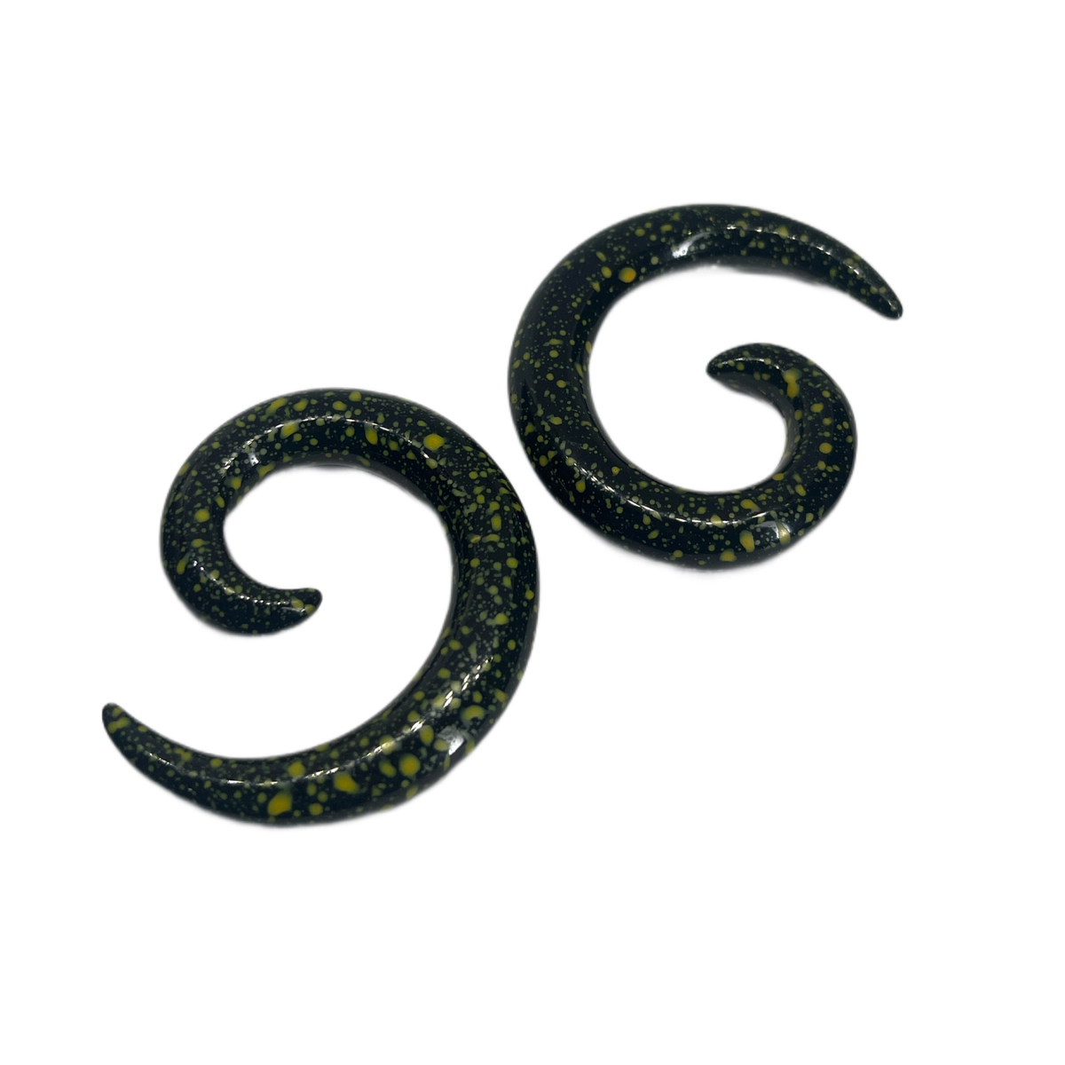 0G Black with Yellow Splatter Acrylic Spiral Hangers