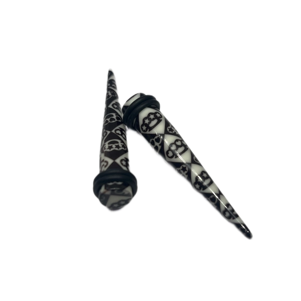 0G Black and White Brass Knuckle Long Acrylic Tapers