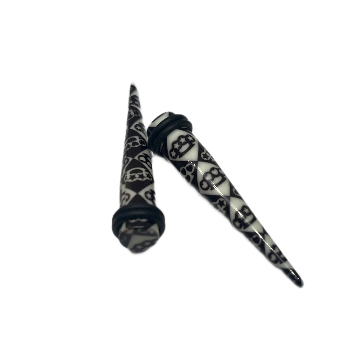 0G Black and White Brass Knuckle Long Acrylic Tapers