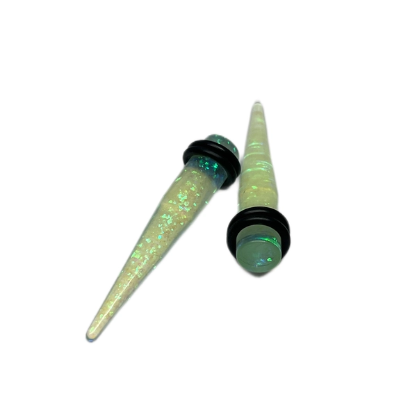 0G Blue Transparent Glitter Long Acrylic Tapers