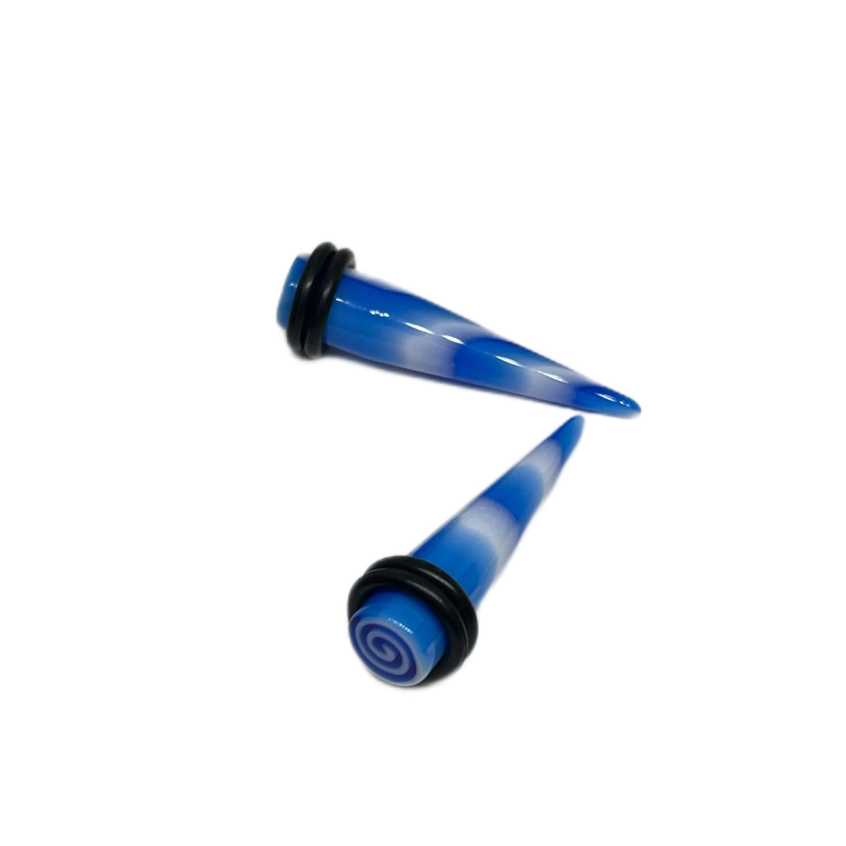 0G Blue/White Spiral Top Short Acrylic Tapers