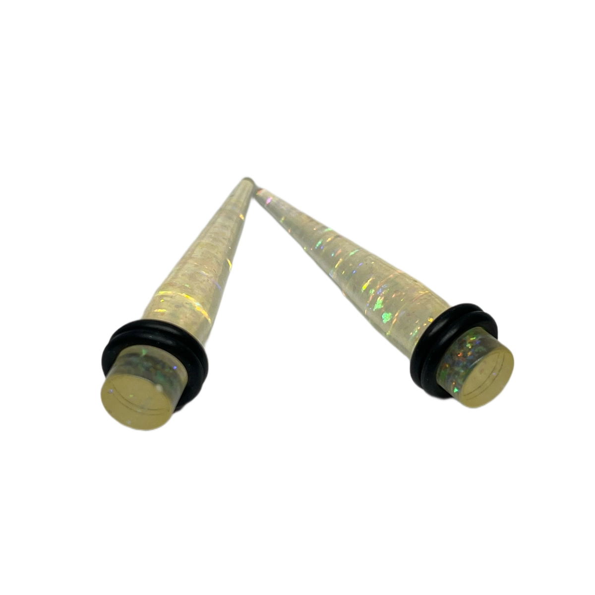 0G Clear Long Acrylic Tapers with Confetti Glitter