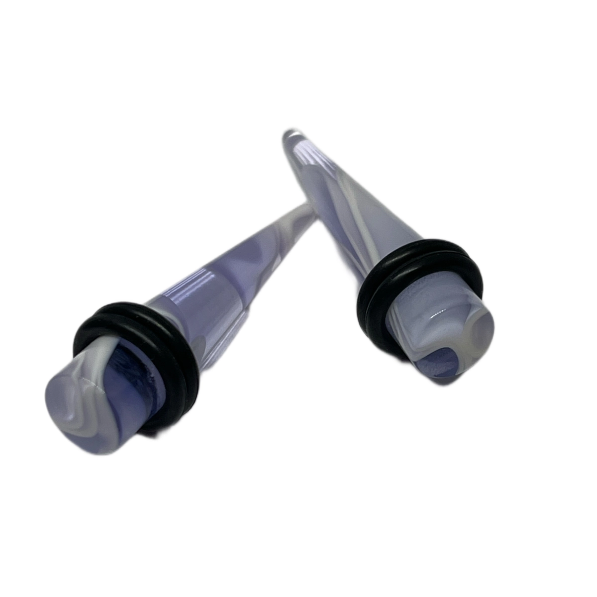 0G Dark Blue W_ White Faux Marble Short Acrylic Tapers