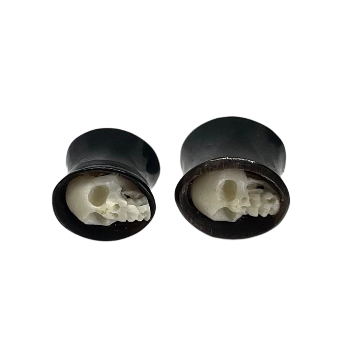 0G Hand Carved Skull Double Flared Plugs