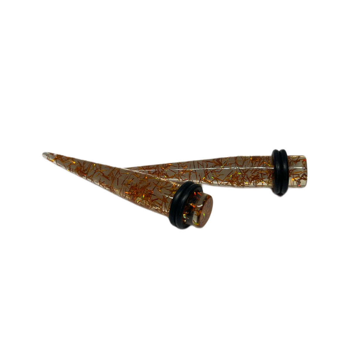 0G Long Clear Tapers With Orange Glitter