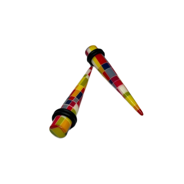 0G Multicolored Color Block Long Acrylic Tapers