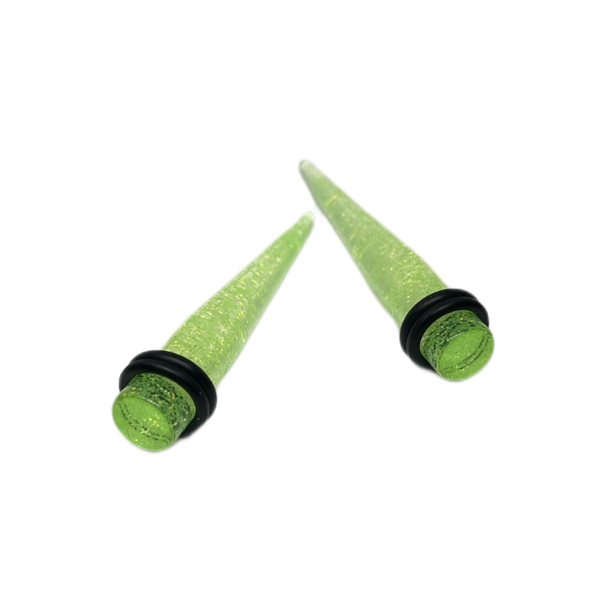 0G Neon Green Transparent Glitter Long Acrylic Tapers