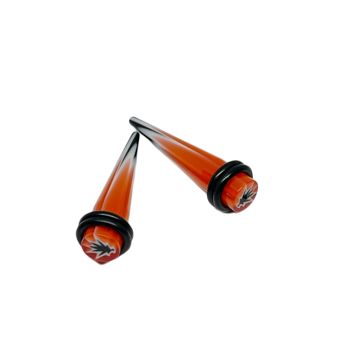 0G Orange/Black/White Leaf Short Acrylic Tapers