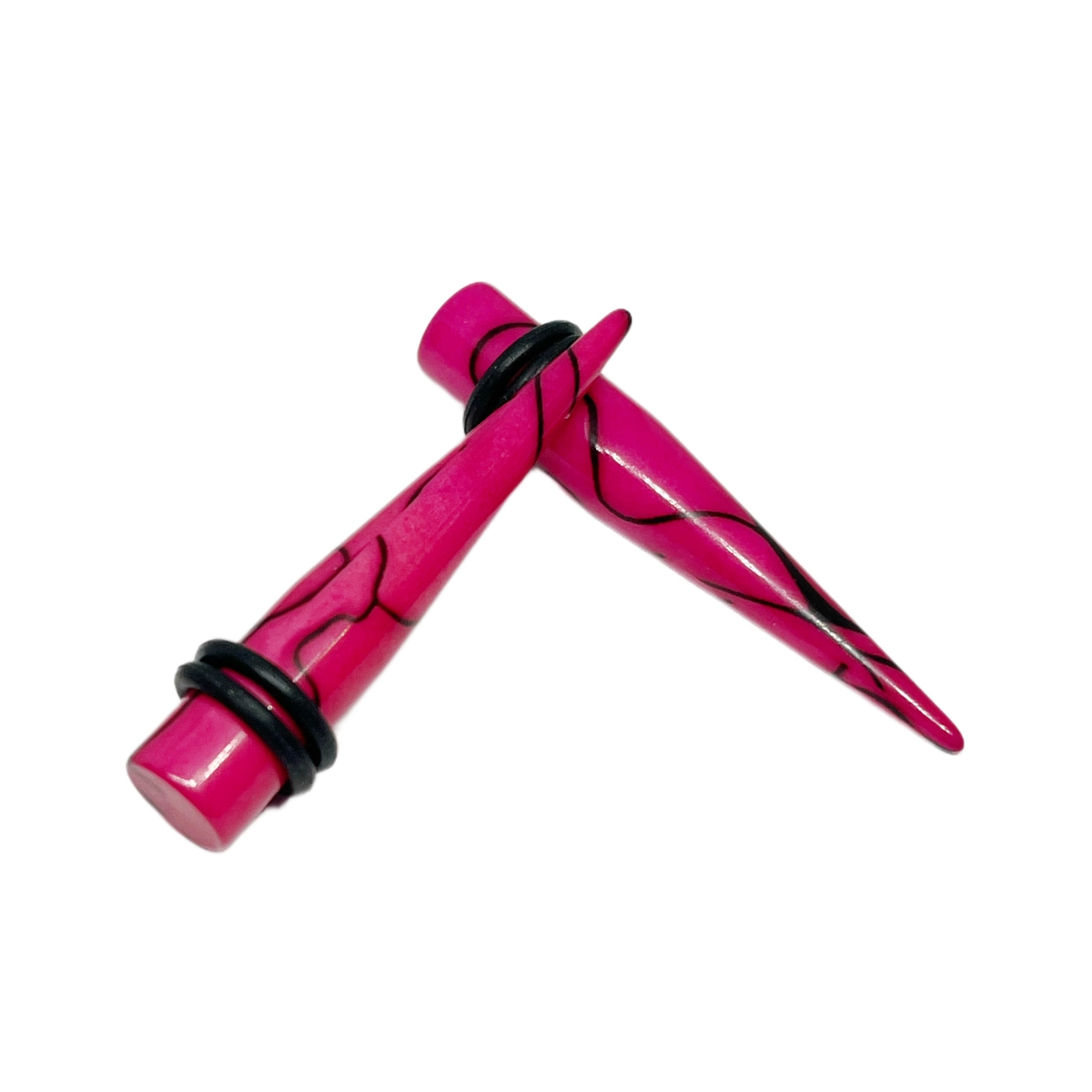 0G Pink/Black Faux Marble Acrylic Tapers