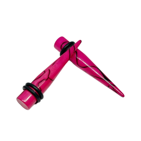 0G Pink/Black Faux Marble Acrylic Tapers