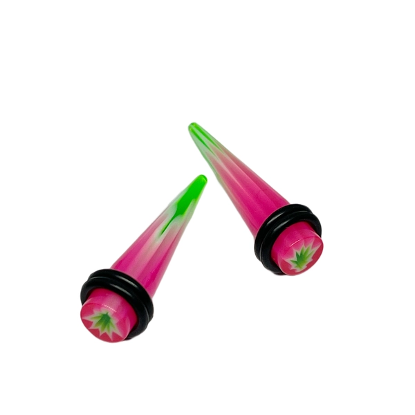 0G Pink_White_Green Leaf Top Acrylic Tapers