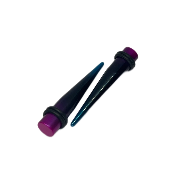 0G Purple and Blue Ombre Long Acrylic Tapers