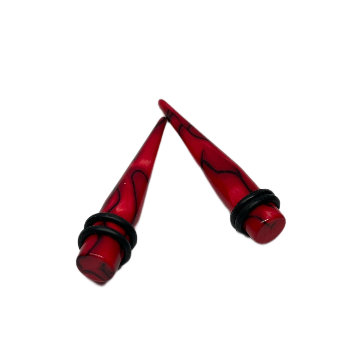 0G Red with Black Faux Marble Acrylic Tapers