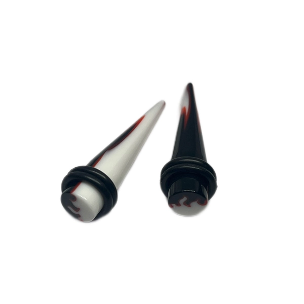 0G White/Black/Red Flame Top Short Acrylic Tapers