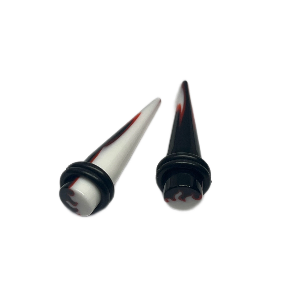 0G White/Black/Red Flame Top Short Acrylic Tapers