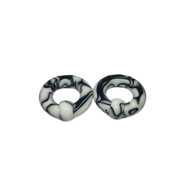 0G White with Black Faux Marble Acrylic Captive Bead Rings