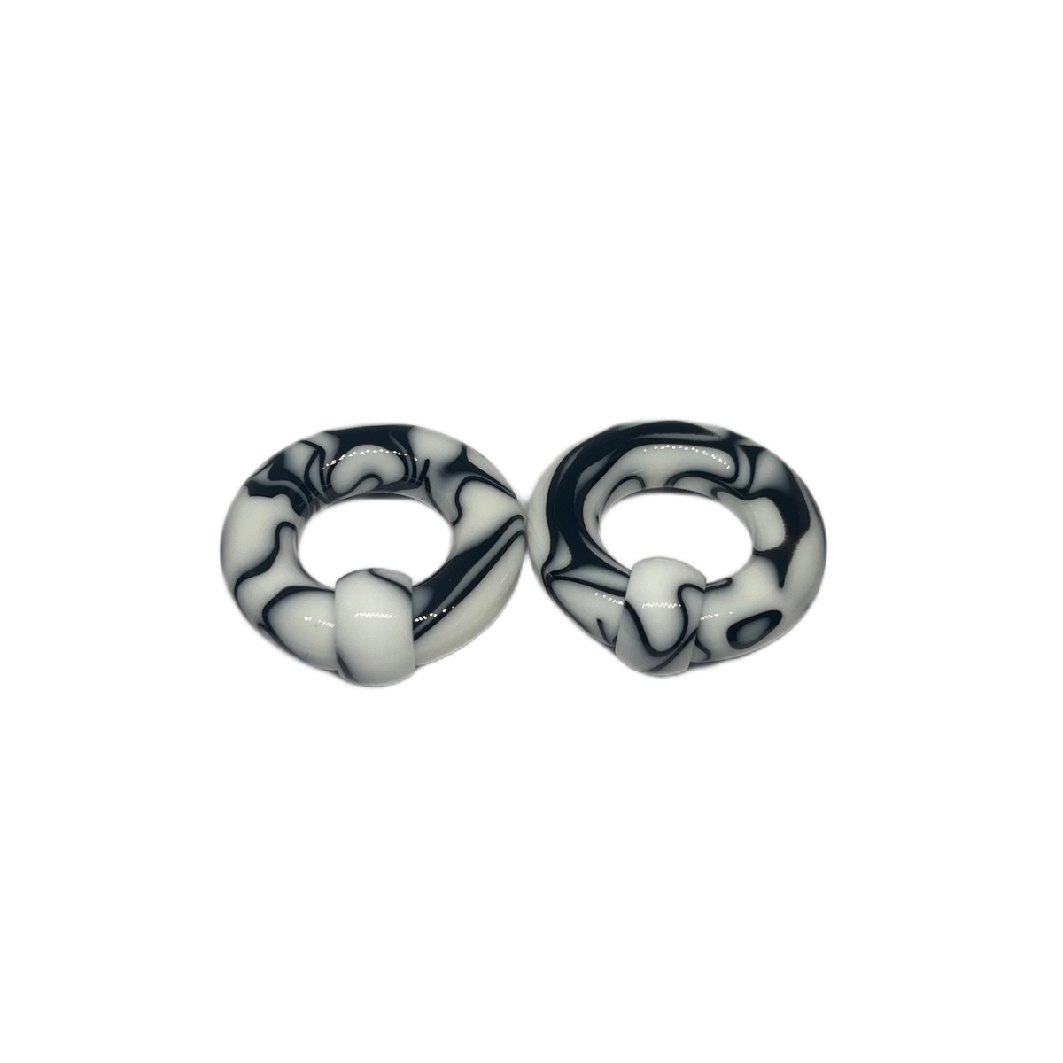 0G White with Black Faux Marble Acrylic Captive Bead Rings
