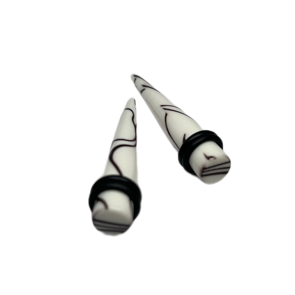 0G White with Black Faux Marble Short Acrylic Tapers