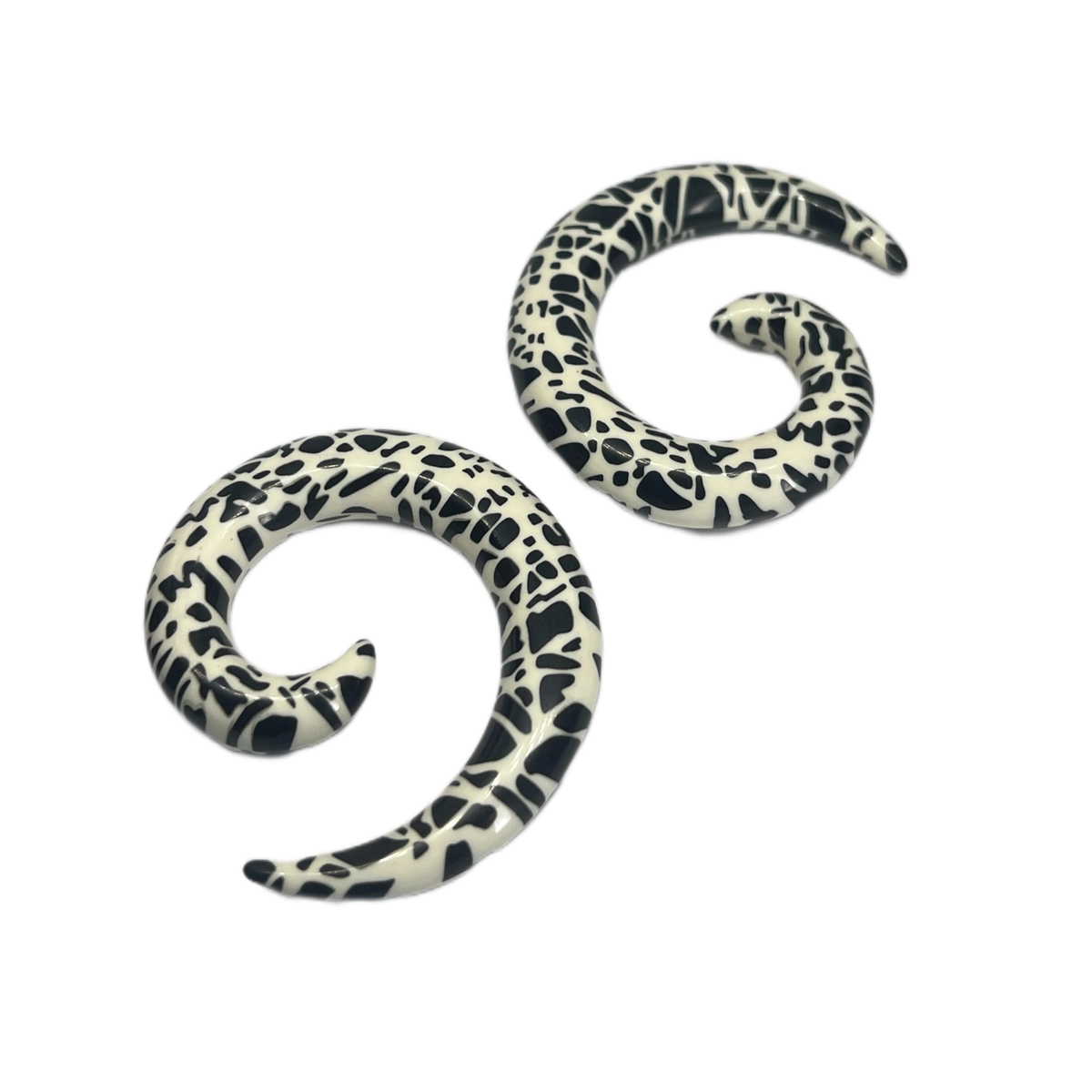 0G White with Black Pattern Acrylic Spiral Hangers