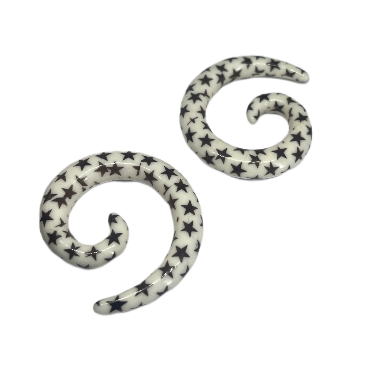 0G White with Black Stars Large Acrylic Spiral Hangers