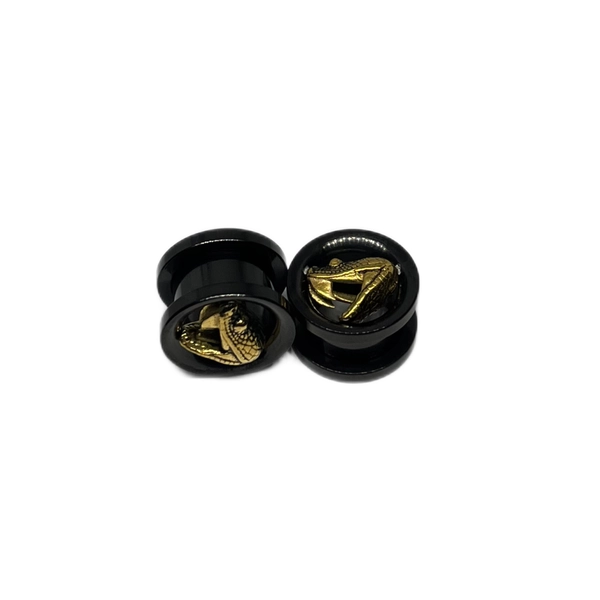 1/2mm Black with Gold Snake Screw-Back Double Flared Plugs