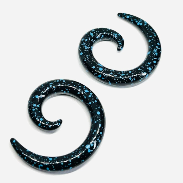 2G Black W_ Blue Splatter Large Acrylic Spiral  Tapers