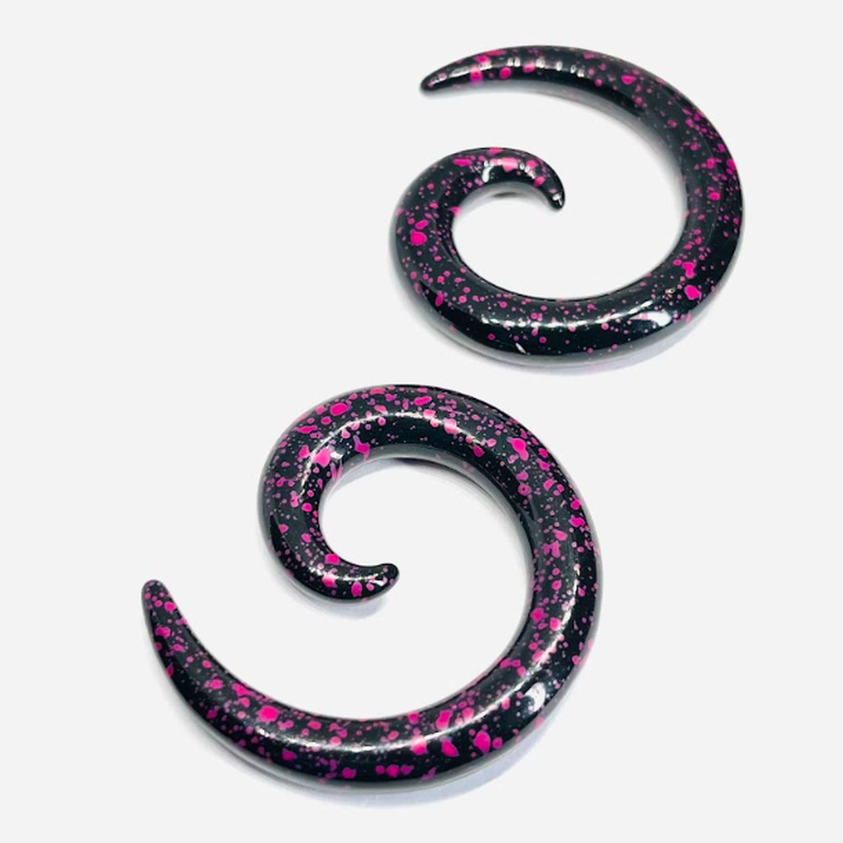 2G Black W_ Pink Splatter Large Acrylic Spiral Tapers