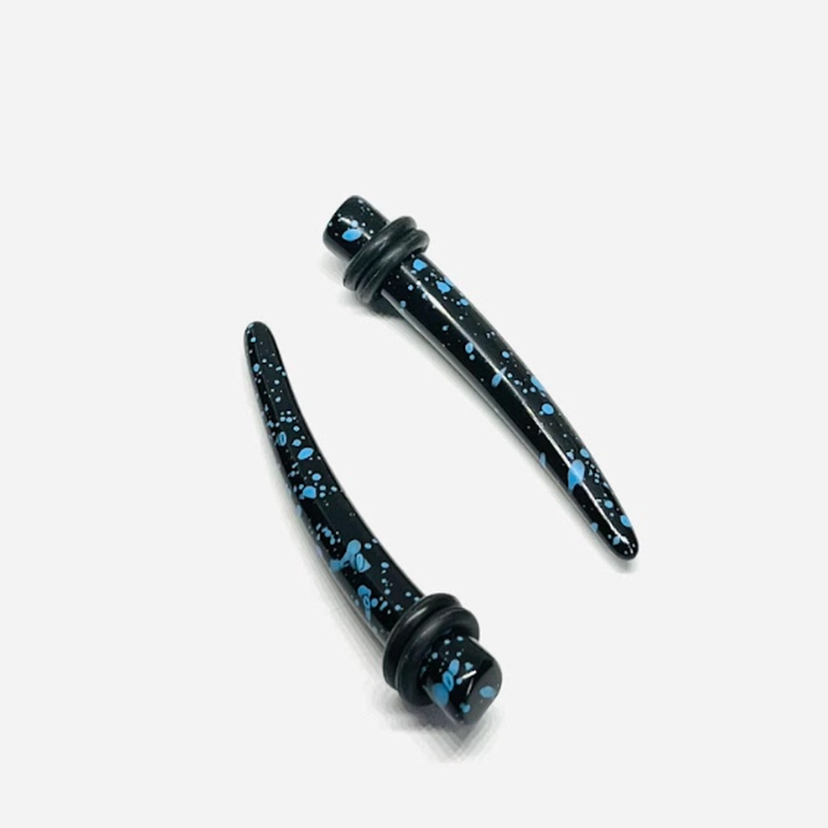 2G Black w_ Blue Splatter Long Acrylic Talon Tapers