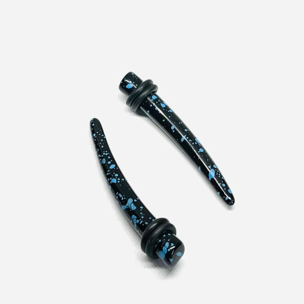 2G Black w_ Blue Splatter Long Acrylic Talon Tapers