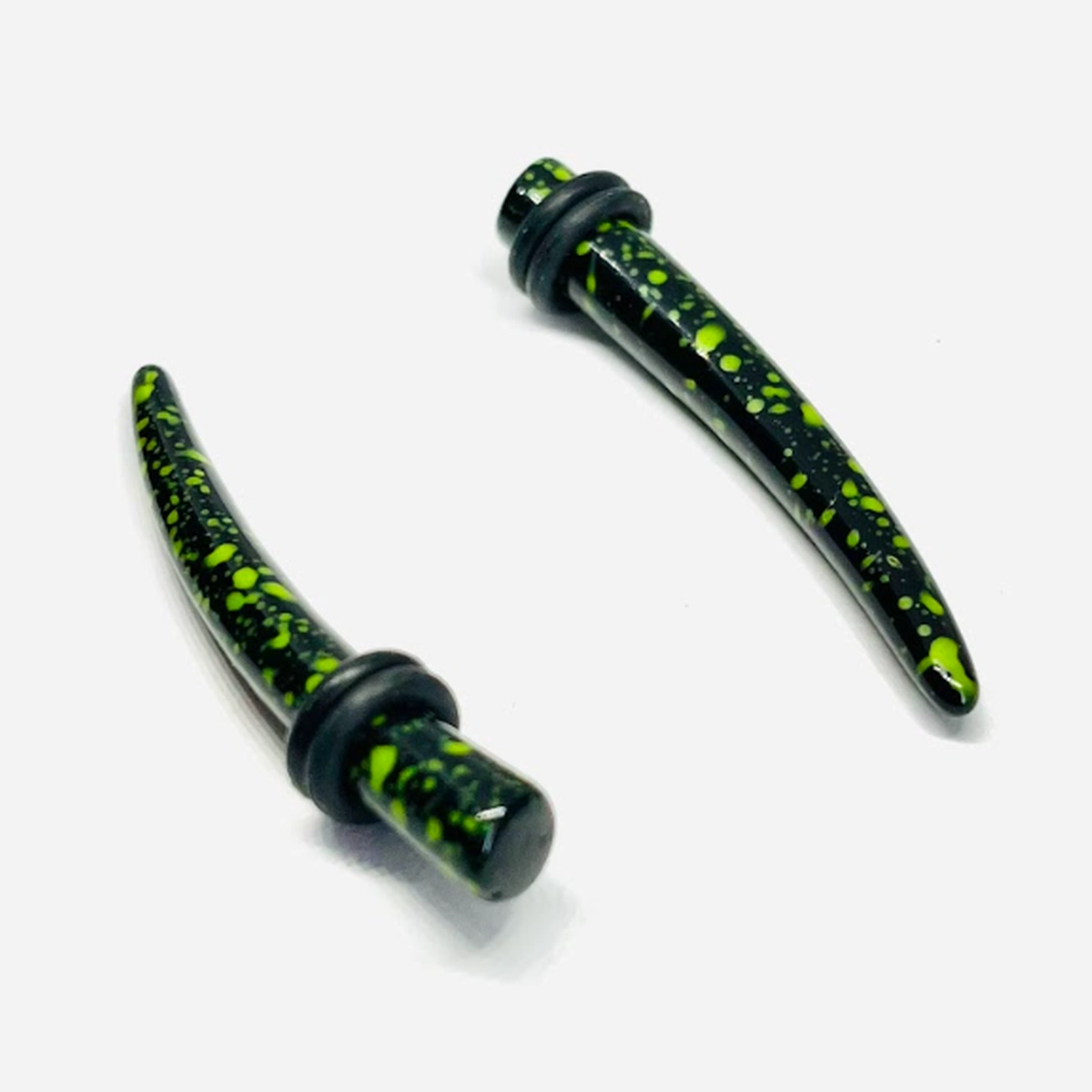 2G Black w_ Green Splatter Long Acrylic Talon Tapers