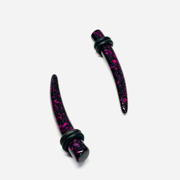 2G Black w_ Pink Splatter Long Acrylic Talon Tapers