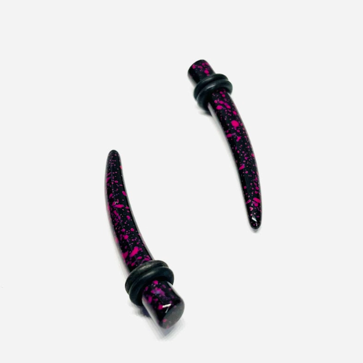 2G Black w_ Pink Splatter Long Acrylic Talon Tapers