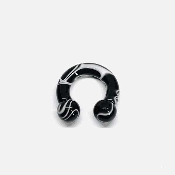 2G Black w_ White Faux Marble Acrylic Circular Barbell
