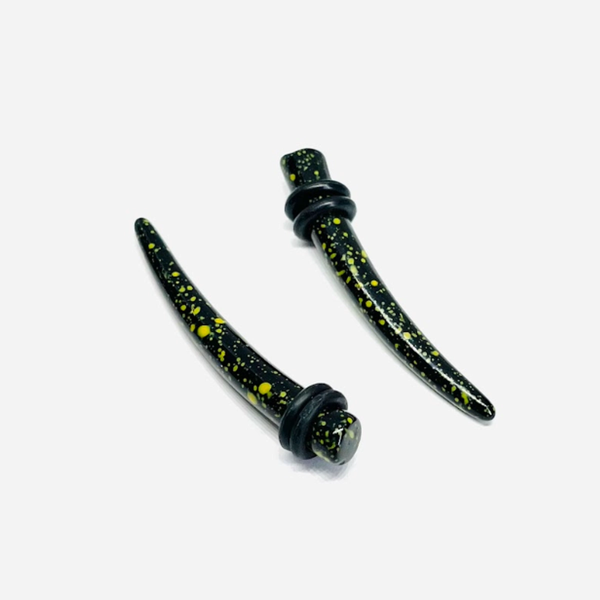 2G Black w_ Yellow Splatter Long Acrylic Talon Tapers