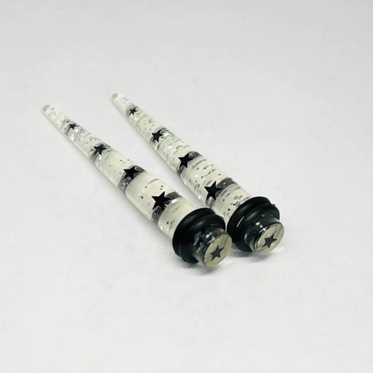 2G Clear Black Star w_ Glitter Long Acrylic Tapers