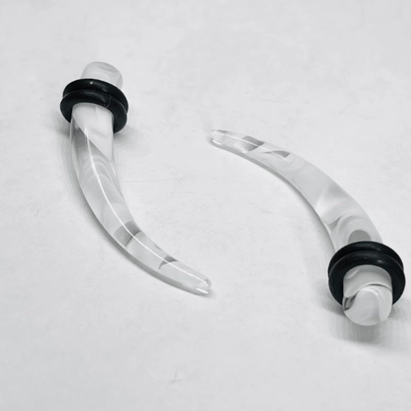 2G White_Clear Faux Marble Acrylic Talon Tapers