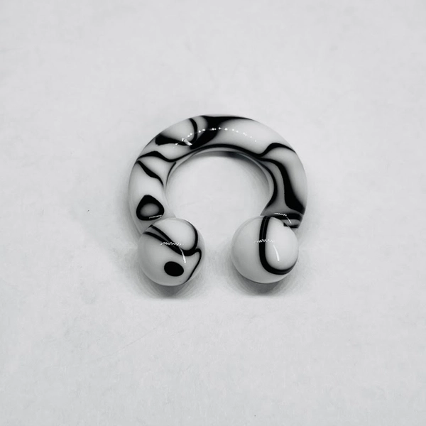 2G White w_ Black Faux Marble Acrylic Circular Barbell