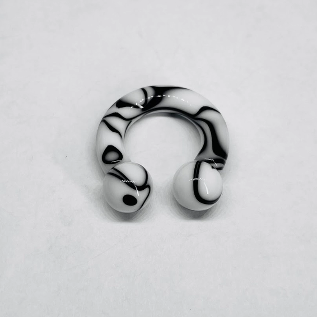 2G White w_ Black Faux Marble Acrylic Circular Barbell