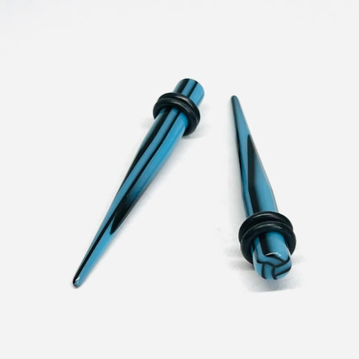 2g Blue_Black Stripe Long Acrylic Tapers