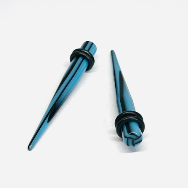 2g Blue_Black Stripe Long Acrylic Tapers